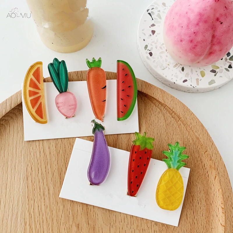 2019 Korea New Vegetable Hair Clip For Women Acetate Resin Fruit Print Hair Pins Candy Color Hairpins Hair Accessories 
2019 Korea New Vegetable Hair Clip For Women Acetate Resin Fruit Print Hair Pins Candy Color Hairpins Hair Accessories
