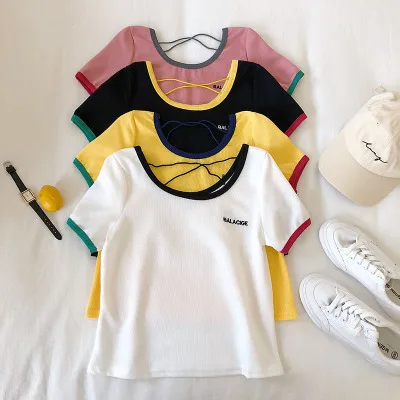 Summer Fashion Tshirts sleeve yellow Red Stripe T Shirts Women Hip Hop Casual Cotton Short Sleeve Tops 
Summer Fashion Tshirts sleeve yellow Red Stripe T Shirts Women Hip Hop Casual Cotton Short Sleeve Tops