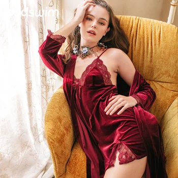 Women Robe & Gown Sets Gold Velvet Sleepwear Female Lace night gown Ladies Robe Set nightwear Sleeping dress Lounge Night dress
Women Robe & Gown Sets Gold Velvet Sleepwear Female Lace night gown Ladies Robe Set nightwear Sleeping dress Lounge Night dress