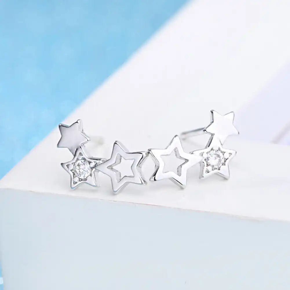 fashion korean women earrings zircon plated silver ear hollow