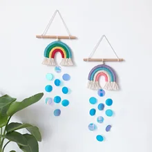 

Ins Decoration Nordic Style Wooden Stick Rainbow Imitation Shell Piece Pendant Wall Hanging Mural Home Decoration Wall Decor