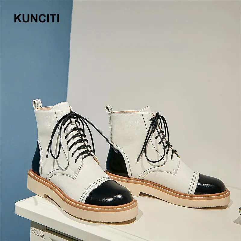 2019 KUNCITI Match Color Lace Up Martin Boots Ladies Ankle Boots Genuine Leather Flat Boots Comfortable Shoes Top Quality D9176
2019 KUNCITI Match Color Lace Up Martin Boots Ladies Ankle Boots Genuine Leather Flat Boots Comfortable Shoes Top Quality D9176