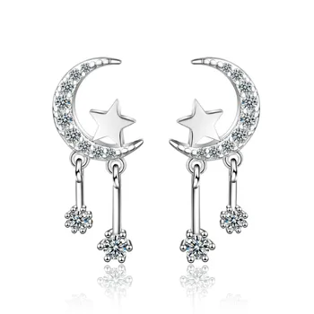 925 Sterling Silver Crystal Star Moon Ear Piercing Drop Earrings for Women 2020 Wedding Jewelry Party Accessories pendientes
925 Sterling Silver Crystal Star Moon Ear Piercing Drop Earrings for Women 2020 Wedding Jewelry Party Accessories pendientes