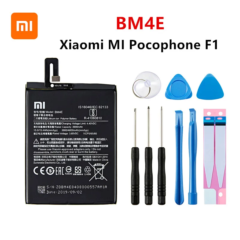Xiao mi 100% Orginal BM4E 4000mAh battery For Xiaomi MI Pocophone F1 BM4E High Quality Phone Replacement Batteries +Tools
Xiao mi 100% Orginal BM4E 4000mAh battery For Xiaomi MI Pocophone F1 BM4E High Quality Phone Replacement Batteries +Tools