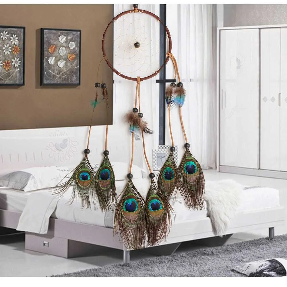 peacock feathers dream catcher net pendant for window wall home