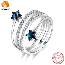 COLOGO diseño Original Plata de Ley 925 brillante cristal colorido pentagrama anillo espiral para mujeres fiesta joyería regalo LKN0018(China)