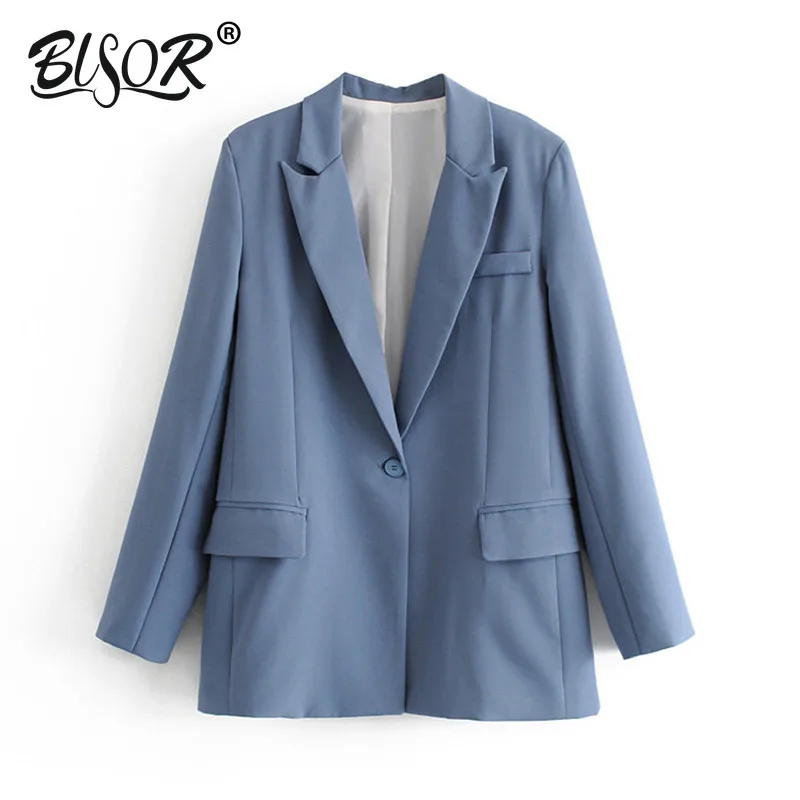 Women pink basic blazer single button pockets notched collar female office wear blue jacket coat tops 
Women pink basic blazer single button pockets notched collar female office wear blue jacket coat tops