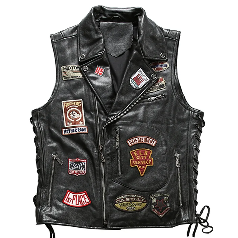 2019 Cowhide Genuine Leather Vest Fashion Badges Motorcycle Vest Vintage Motor Biker Waistcoat Sleeveless Jackets for Male
2019 Cowhide Genuine Leather Vest Fashion Badges Motorcycle Vest Vintage Motor Biker Waistcoat Sleeveless Jackets for Male
