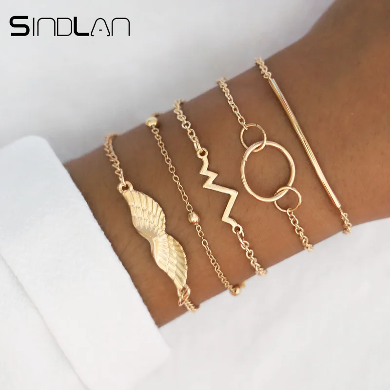 Sindlan 5PCs Gold Feather Angel Wing Geometric Bracelets for Women Vintage Heart Beat Boho Bracelets Set Fashion Wrist Jewelry
Sindlan 5PCs Gold Feather Angel Wing Geometric Bracelets for Women Vintage Heart Beat Boho Bracelets Set Fashion Wrist Jewelry