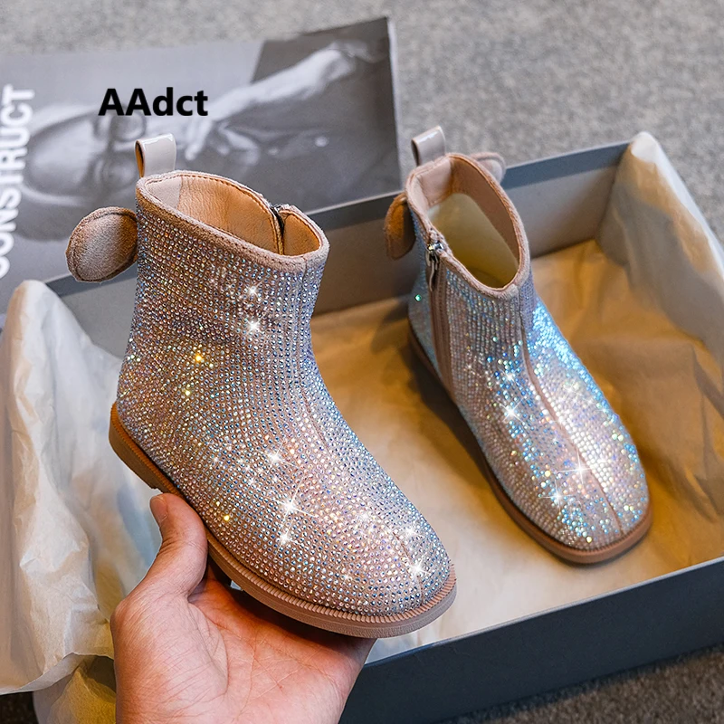 

AAdct 2020 princess girls boots autumn new Full diamonds little kids boots for girls Brand fashion children shoes High-quality