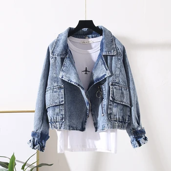Spring Autumn Vintage Zipper Frayed Solid Big pocket Denim jacket Women Korean Plus size Casual Short Jeans jacket Ropa de mujer
Spring Autumn Vintage Zipper Frayed Solid Big pocket Denim jacket Women Korean Plus size Casual Short Jeans jacket Ropa de mujer