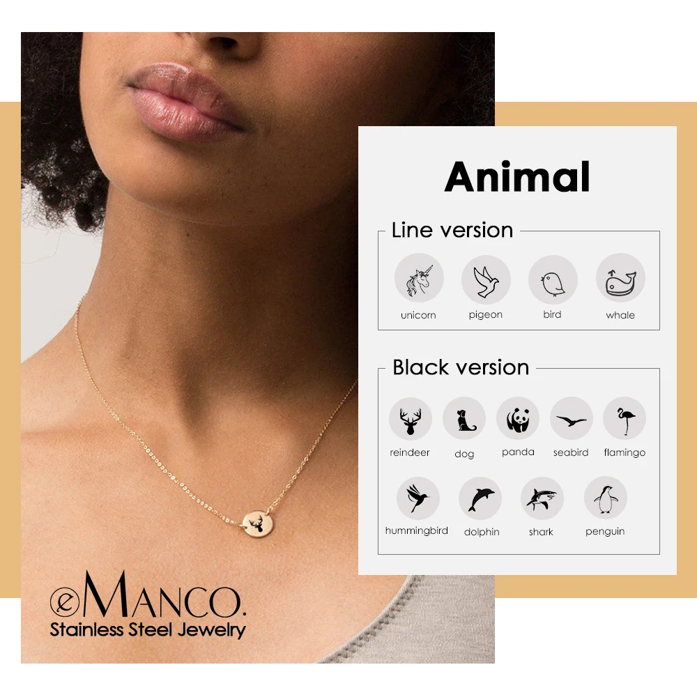 

eManco Engrave Deer Pendant Necklace Ladies Animal Choker Necklace for women 316L Stainless Steel Necklace women Fashion Jewelry
