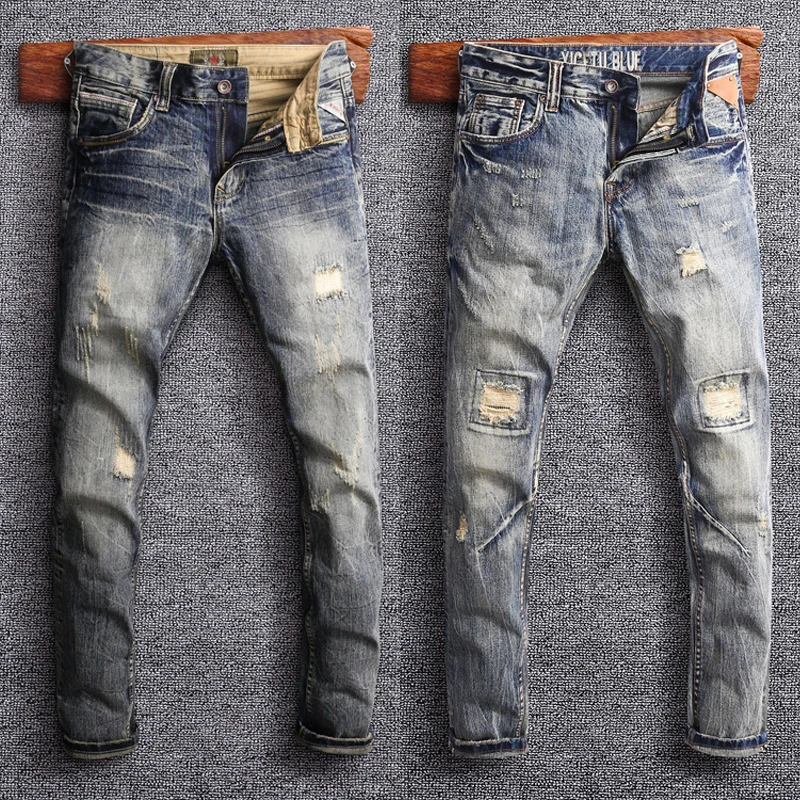 Italian Vintage Designer Men Jeans High Quality Retro Wash Destroyed Pants Ripped Jeans Men Streetwear Slim Fit Hip Hop Jeans
Italian Vintage Designer Men Jeans High Quality Retro Wash Destroyed Pants Ripped Jeans Men Streetwear Slim Fit Hip Hop Jeans
