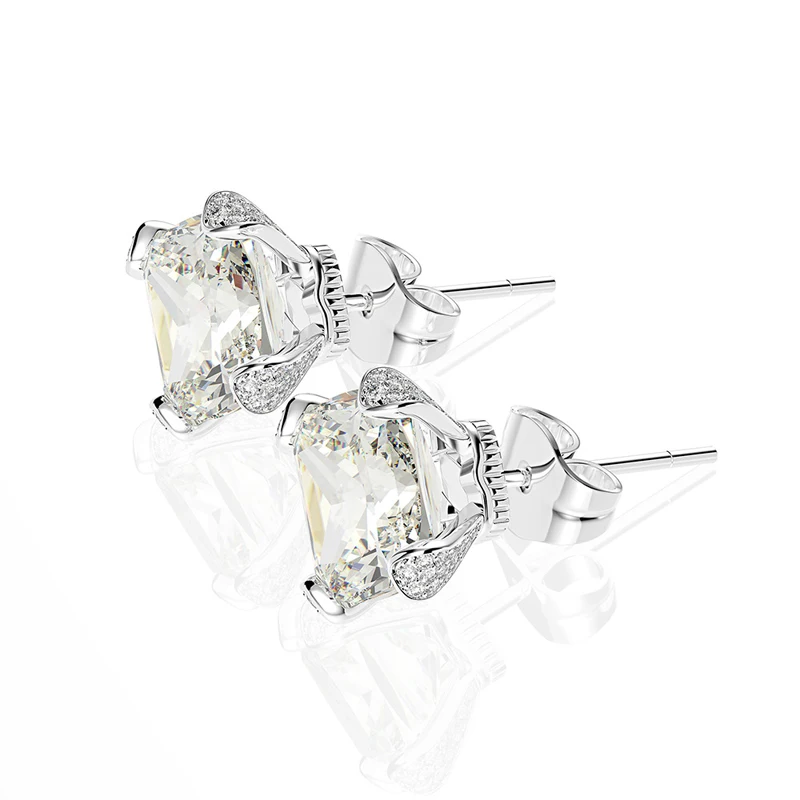 Luxury 8*8mm Ice flower cut high carbon AAAAA+ Sparkling Zircon earrings stud for women Wedding Engagement party simple earrings