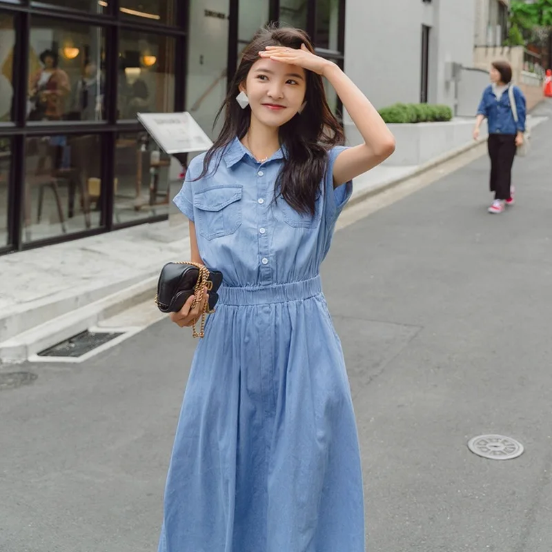 Photo Shoot Smell GIRL'S CHIC Fold-down Collar Short Sleeve Cowboy Shirt Dress Elastic Waist Hugging Slimming Big Hemline Dress
Photo Shoot Smell GIRL'S CHIC Fold-down Collar Short Sleeve Cowboy Shirt Dress Elastic Waist Hugging Slimming Big Hemline Dress