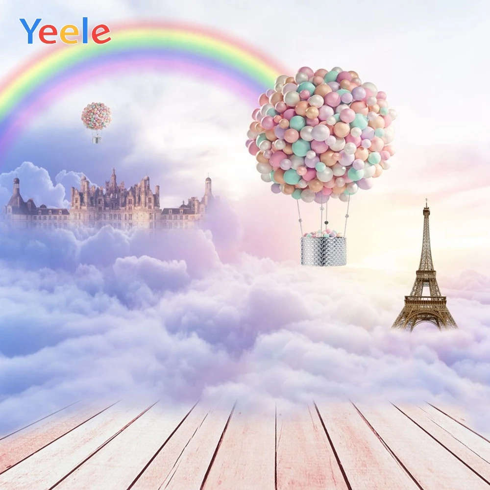 

Balloon Castle Eiffel Tower Rainbow Sky Cloud Backdrop Baby Portrait Vinyl Photography Background For Photo Studio Photophone