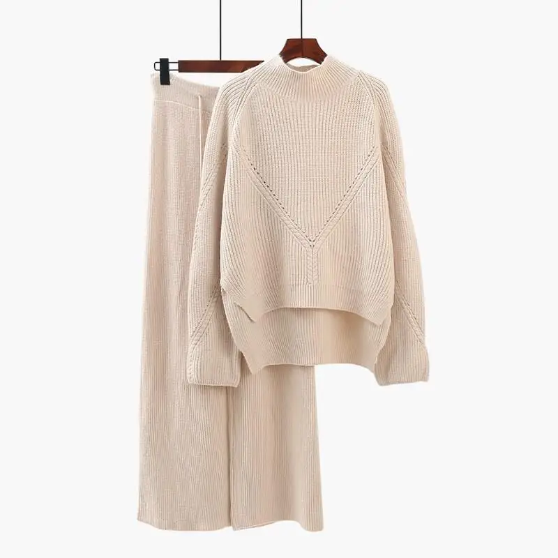 Winter Knit Sweater Suit Knitted Set Women Wide Leg Pants Irregular Jumper Sweater Set Casual Vintage Outfits
Winter Knit Sweater Suit Knitted Set Women Wide Leg Pants Irregular Jumper Sweater Set Casual Vintage Outfits