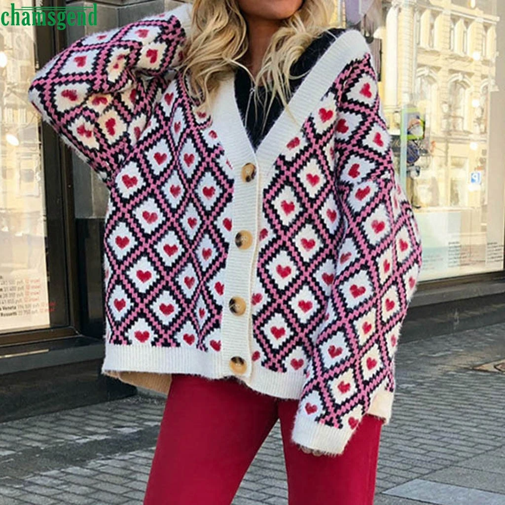 Chamsgend Ladies' Fashion Temperament Sweater Jacket Office Lady Casual Love Print Button Coats V-neck Full Sleeve Tops Chaqueta
Chamsgend Ladies' Fashion Temperament Sweater Jacket Office Lady Casual Love Print Button Coats V-neck Full Sleeve Tops Chaqueta
