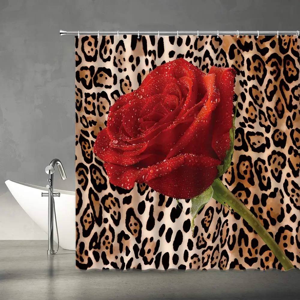 Leopard Shower Curtain Red Rose Mix Wild Animal Leopard Print Pattern Background Romantic Creative Polyester Home Bathroom
Leopard Shower Curtain Red Rose Mix Wild Animal Leopard Print Pattern Background Romantic Creative Polyester Home Bathroom