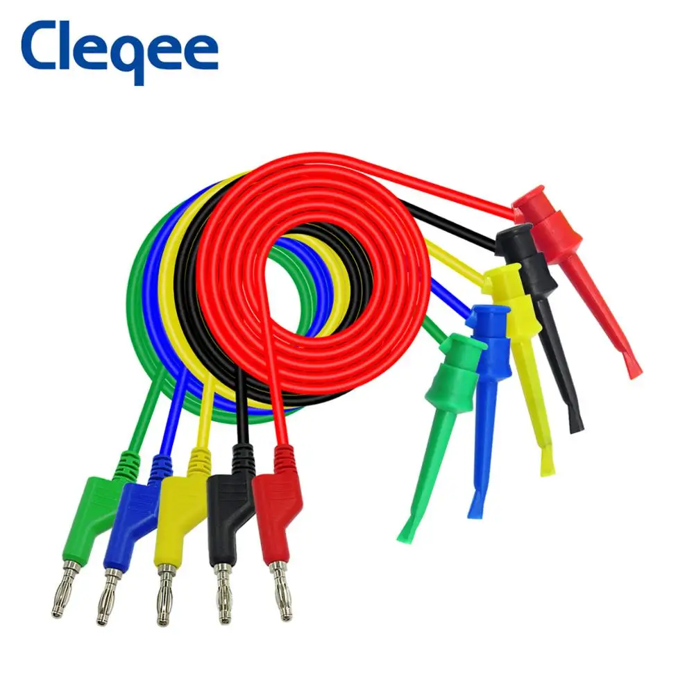 Cleqee P1045 5PCS Test Clip Hook To 4mm Stackable Banana Plug Test Leads Durable Multimeter Testing Cables Copper 100cm
Cleqee P1045 5PCS Test Clip Hook To 4mm Stackable Banana Plug Test Leads Durable Multimeter Testing Cables Copper 100cm