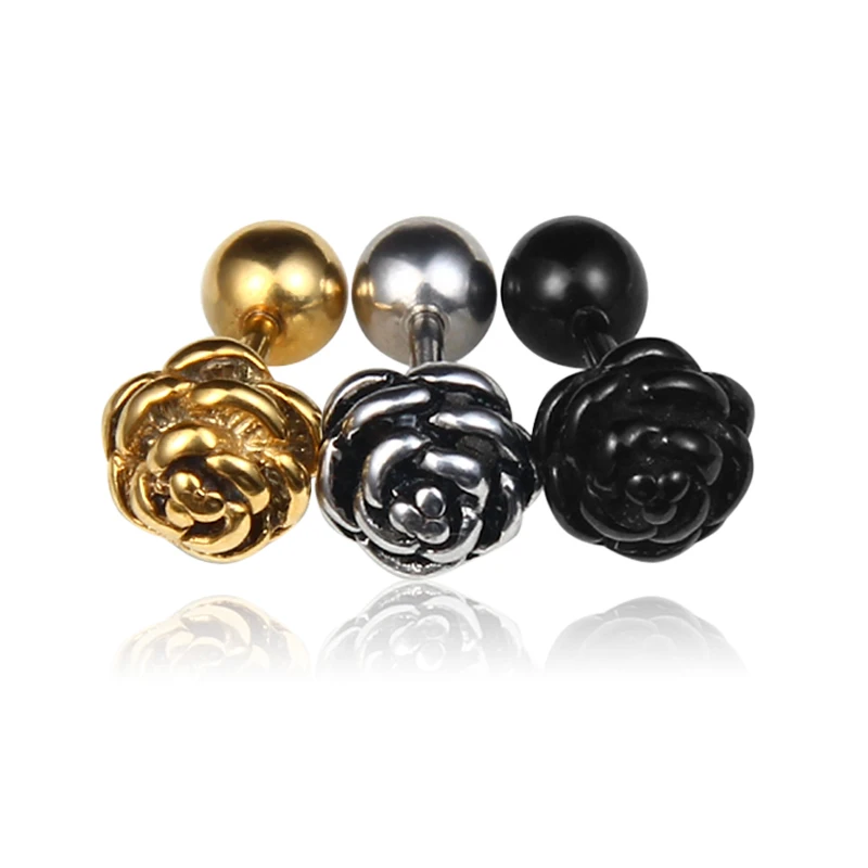 Small Cute Rose FLOWER Stud Earrings For Men Women Black/Steel/Gold Punk Stainless Steel Earrings Party Jewelry Wholesale
Small Cute Rose FLOWER Stud Earrings For Men Women Black/Steel/Gold Punk Stainless Steel Earrings Party Jewelry Wholesale