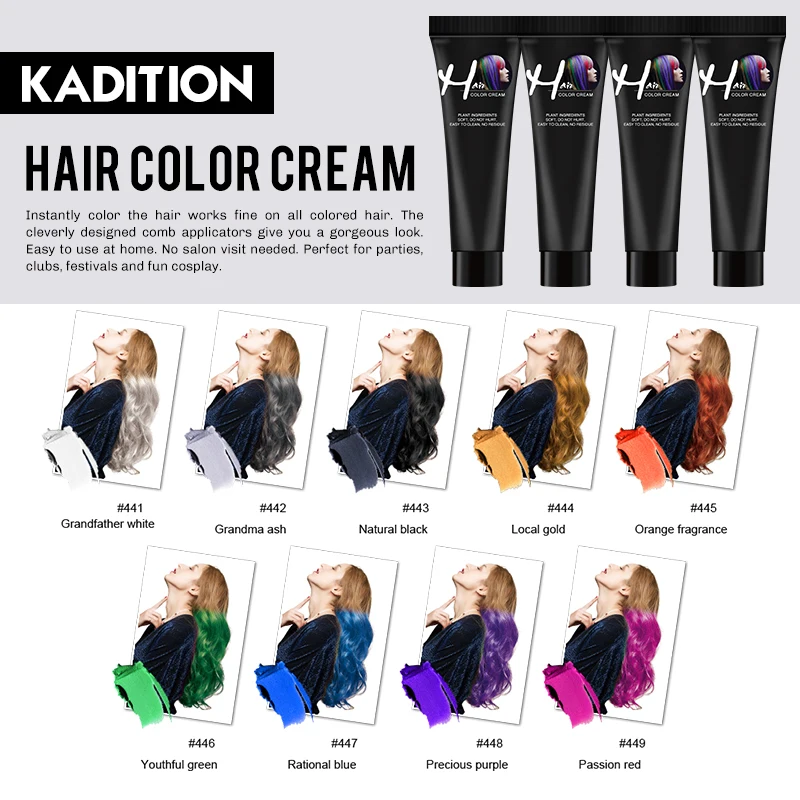 KADITION Новая мода краска для волос Перманентный DIY Дизайн Краска временный цвет