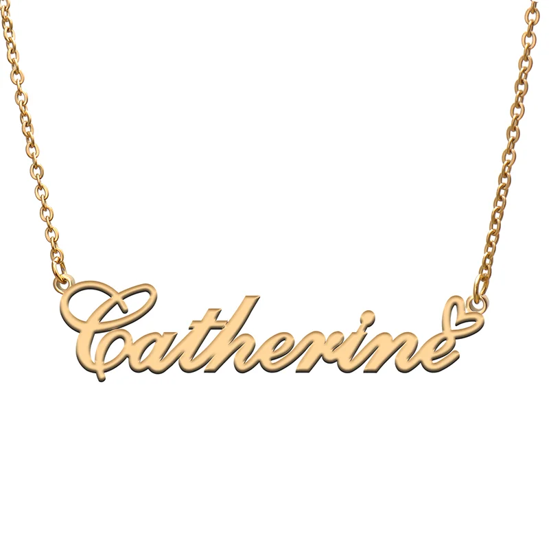 

Catherine Name Tag Necklace Personalized Pendant Jewelry Gifts for Mom Daughter Girl Friend Birthday Christmas Party Present