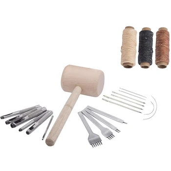 Leather Kit 22 Pcs Leather Hand Stitching Tools Kit with 4mm Prong Punch, Hollow Punch Set and Wooden Hammer
Leather Kit 22 Pcs Leather Hand Stitching Tools Kit with 4mm Prong Punch, Hollow Punch Set and Wooden Hammer