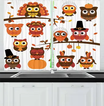 Brown Orange Thanksgiving Kitchen Curtains Various Owl Cartoon Style Fall Autumn Branch Pilgrim's Hat for Kitchen Cafe Decor 
Brown Orange Thanksgiving Kitchen Curtains Various Owl Cartoon Style Fall Autumn Branch Pilgrim's Hat for Kitchen Cafe Decor