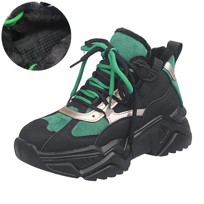 Winter Warm Fur Dad Platform Shoes Women Chunky Sneakers Lace-up 4cm High Increase Fashion Black Green Ladies Casual Shoes 
Winter Warm Fur Dad Platform Shoes Women Chunky Sneakers Lace-up 4cm High Increase Fashion Black Green Ladies Casual Shoes
