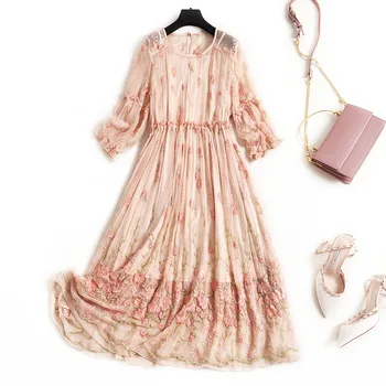 Prairie Chic Embroidery Floral real silk dress Mid-Calf O-Neck A-Line summer women's costumes long elegant dresses
Prairie Chic Embroidery Floral real silk dress Mid-Calf O-Neck A-Line summer women's costumes long elegant dresses