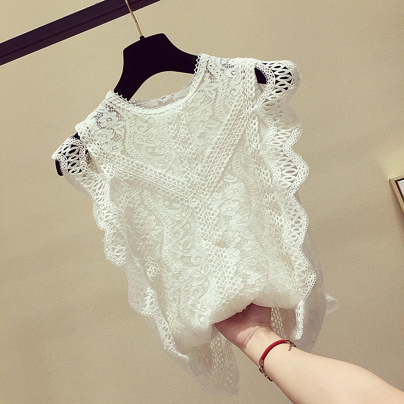 White Lace Blouse Woman 2020 Spring Summer New Temperament Elegant Small Stand-up Collar Cut-out Wavy Edge Lace Sleeveless Shirt
White Lace Blouse Woman 2020 Spring Summer New Temperament Elegant Small Stand-up Collar Cut-out Wavy Edge Lace Sleeveless Shirt