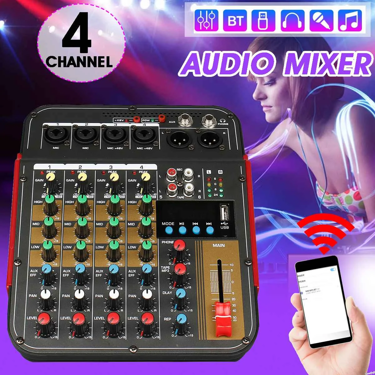 LEORY 4 Channel bluetooth DJ Mic Mixer Contrl LED Digital Display Music Stream Karaoke AmplifierFor Karaoke KTV Match Party
LEORY 4 Channel bluetooth DJ Mic Mixer Contrl LED Digital Display Music Stream Karaoke AmplifierFor Karaoke KTV Match Party