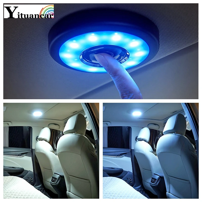 Yituancar 3 Colors Change LED Decorative Atmosphere Dome Roof Light Rechargeable Car Styling Interior Reading Trunk Floodlight | Автомобили