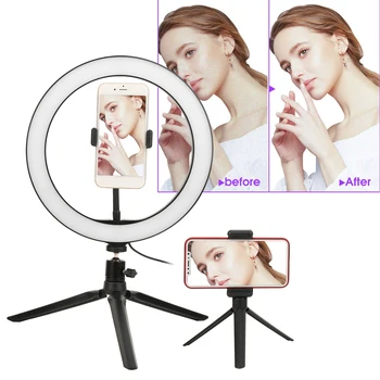 26cm/10in Ring Light LED Live Lamp Fill Light Dimmable USB Port 2800K-7000K with Desktop Tripod Phone Clip Set
26cm/10in Ring Light LED Live Lamp Fill Light Dimmable USB Port 2800K-7000K with Desktop Tripod Phone Clip Set