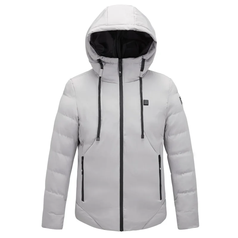 A white jacket with high-tech functionality and electric heating capabilities, waterproof & windproof