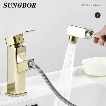 All copper golden pull-out basin faucet hot and cold wash basin household basin retractable swivel faucet
All copper golden pull-out basin faucet hot and cold wash basin household basin retractable swivel faucet