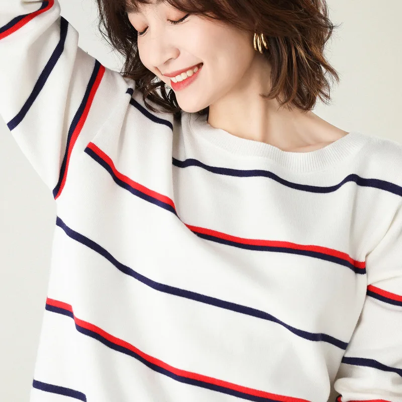Фото 2019 Vintage Striped Knitted Women Sweater And Pullovers O-Neck Long Sleeve Pullover Pull Femme | Женская одежда