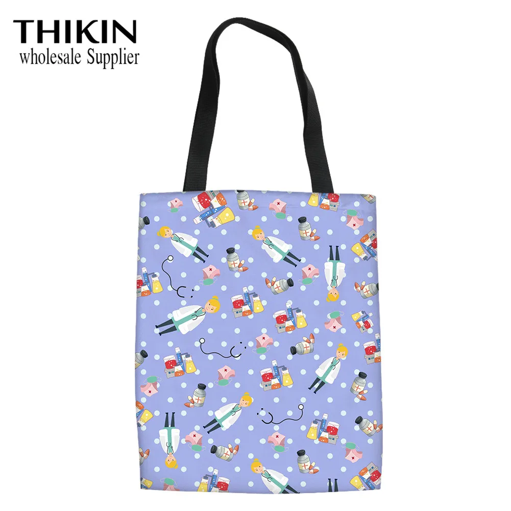 

THIKIN Cute Nurse Printing Linen Tote Bag for Women Shoulder Bag Ladies Fashion Shopping Top-handle Bag Teenager Girls Mochila