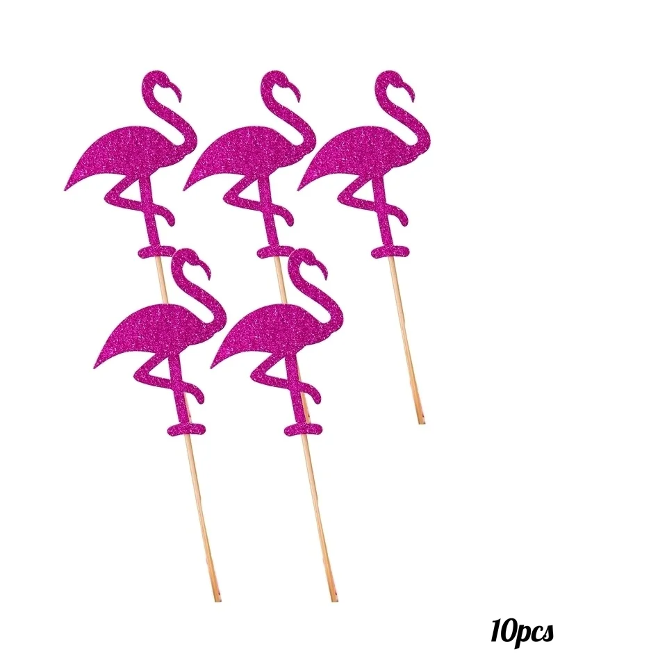 1Set Flamingo Pineapple Palm Cupcake Toppers Aloha Toppers Summer Pool Party Wedding Birthday Baby Shower Decorations Supplies