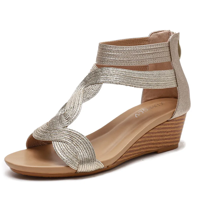 2021 Summer Women Sandals Flats Casual Gladiator Sandals Fashion Bling Gold Silver Knitted Beach Wedges Shoes Women Flip Flops 2021 Summer Women Sandals Flats Casual Gladiator Sandals Fashion Bling Gold Silver Knitted Beach Wedges Shoes Women Flip Flops