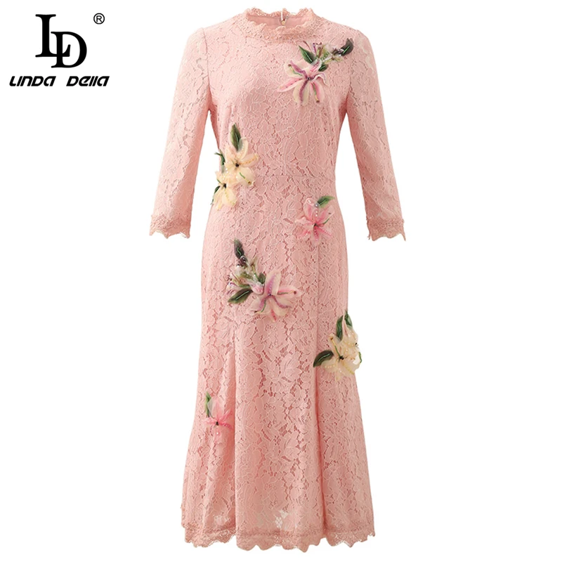 LD LINDA DELLA Fashion Runway Autumn Vintage Dress Women's 3/4 Sleeve Elegant Beading Appliques Ladies Pink Lace Midi Dresses
LD LINDA DELLA Fashion Runway Autumn Vintage Dress Women's 3/4 Sleeve Elegant Beading Appliques Ladies Pink Lace Midi Dresses