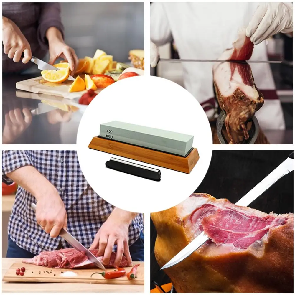 Knife Sharpener Dual Sided Whetstone 400-1000 Grit Sharpener Set With Bamboo Base Precision Cutter Guide Ostrzalka Do Nozy
Knife Sharpener Dual Sided Whetstone 400-1000 Grit Sharpener Set With Bamboo Base Precision Cutter Guide Ostrzalka Do Nozy