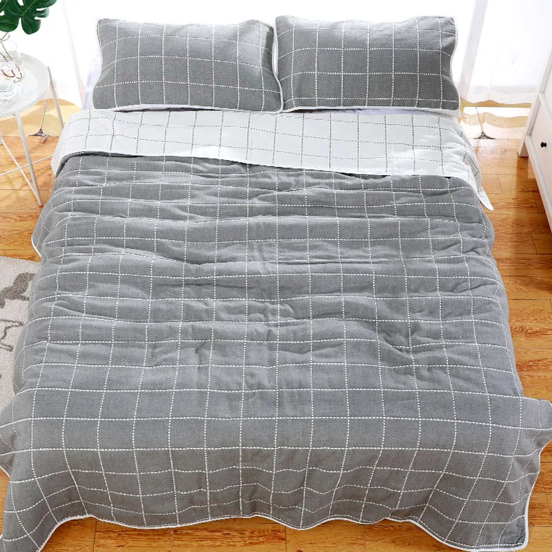 

Summer Plaid Cotton Quilt for Bed Cartoon Gauze Throw Blanket Quilted Comforter Children Adult Bedding Bedspread Bed Cover