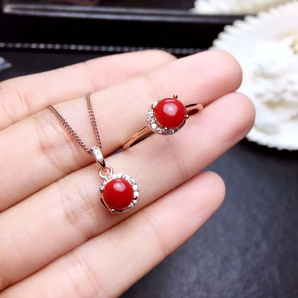 MeiBaPJ Natural Red Coral Jewelry Set 925 Pure Silver Ring Pendant Necklace 2 Piece Suits Fine Wedding Jewelry for Women
MeiBaPJ Natural Red Coral Jewelry Set 925 Pure Silver Ring Pendant Necklace 2 Piece Suits Fine Wedding Jewelry for Women