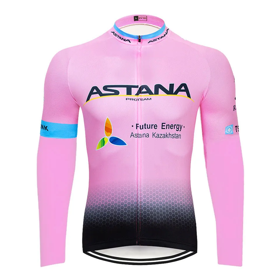 Мужская велосипедная рубашка Astana Pro дышащая быстросохнущая с длинным рукавом