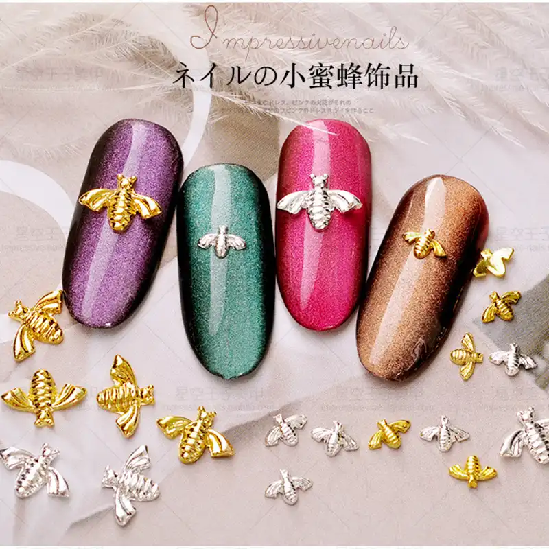 10 ピース ロット日本 3d ゴールドシルバー蜂ネイルアートの装飾チャーム Diy マニキュアジュエリー合金ジュエリー Accessoires 用リベット Gooum