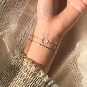 Glittering Round Circle Geometric Bracelets 925 Sterling Silver Double-layer Zircon Jewelry for Women Party Gift S-B99 
Glittering Round Circle Geometric Bracelets 925 Sterling Silver Double-layer Zircon Jewelry for Women Party Gift S-B99