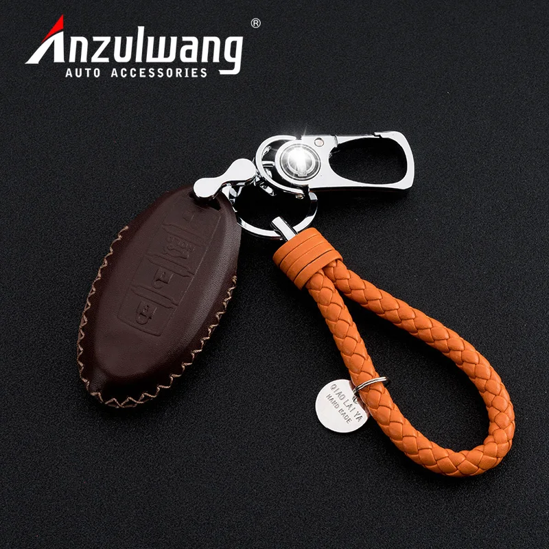 Чехол для автомобильного ключа ANZULWANG Smart Start из натуральной кожи Nissan TEANA X-TRAIL Bulebird