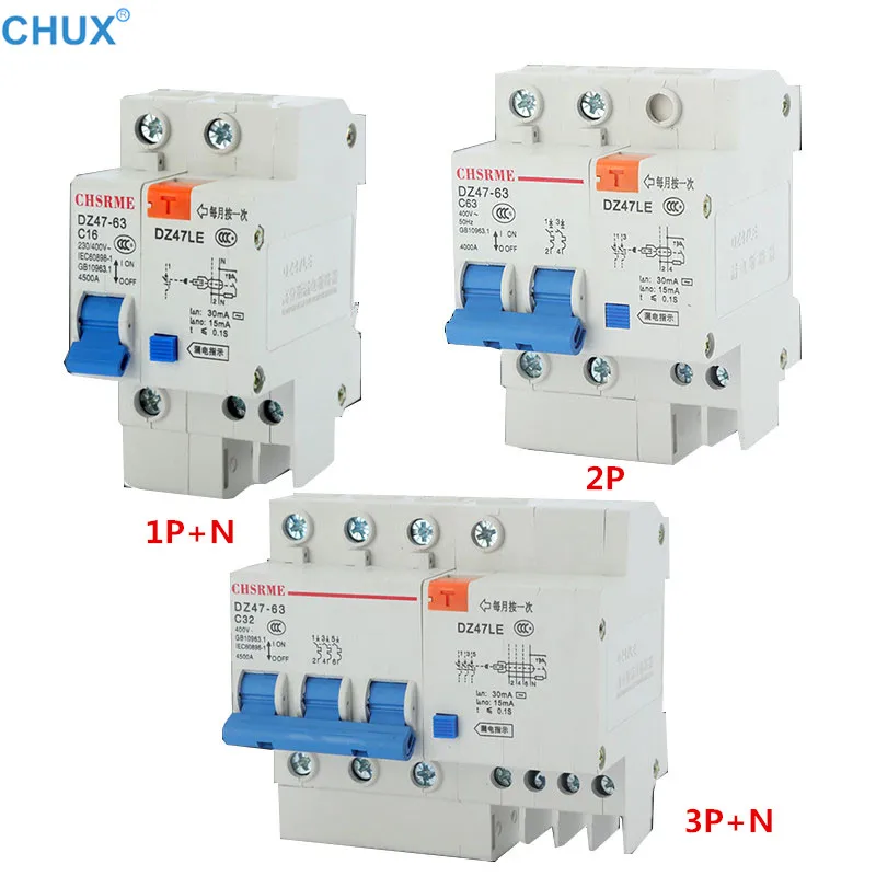 DZ47LE-63 Leakage Protection Circuit Breaker 1P+N 2P 3P+N 4P with over and short current 10a 16a 20a 25a 32a 40a 63a MCB
DZ47LE-63 Leakage Protection Circuit Breaker 1P+N 2P 3P+N 4P with over and short current 10a 16a 20a 25a 32a 40a 63a MCB